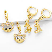 FLOLA Happy Easter Bunny Rabbit Earrings for Women Girls Copper Zircon Tiger Dangle Earrings Gold Hoops Animal Jewelry ersz90 2024 - buy cheap