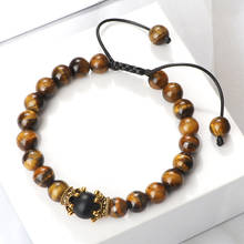 New Adjustable Tiger Eye Stone Bracelet Charm King Crown Men Black Onyx Hematite Beads Bracelets Bangles Jewelry Male Pulseira 2024 - buy cheap