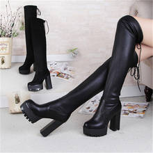 Autumn Winter Warm Leather Platform Women Long Boots Over The Knee Boots Comfort Shoes Female Thigh High Boots Botas Mujer Black 2024 - buy cheap