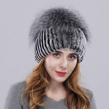 Women Winter Real Rex Rabbit Fur Hat With Sliver Fox Fur Cap Handmade Brand Fashion Lady Rex Rabbit Fur Beanies Hats 2024 - buy cheap