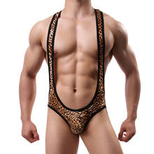 Сексуальный мужской леопардовый комбинезон, Мужская пижама, открытый комбинезон с подтяжкой ягодиц, чулок для тела, мужской Облегающий комбинезон 2024 - купить недорого