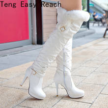 white fashion Over The Knee Boots Women High Heels Shoes Ladies Thigh High Boots Winter fur Leather Long Boots Female Size 43 2024 - buy cheap