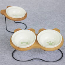 New High-end Pet Bowl Bamboo Shelf Ceramic Feeding and Drinking Bowls for Dogs and Cats Pet Feeder Accessories 2024 - buy cheap