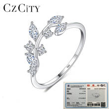 CZCITY Korean 925 Sterling Silver Handmade Olive Leaf Rings for Women Exquisite CZ Stone Adjustable Open Ring Silver 925 Jewelry 2024 - купить недорого
