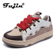 Fujin Genuine Leather Platform Women Shoes Flats Platform Heel Flats Shoes Lace Up Footwear Sneakers Shoes Vulcanized 2024 - buy cheap