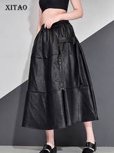 Xitao saia preta plissada, nova moda feminina, cintura elástica, bolso 2020, primavera outono, elegante, estilo casual, saia solta zy321 2024 - compre barato