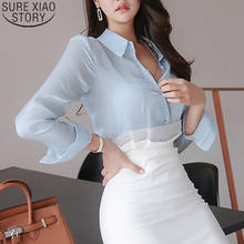 Vinateg Blouses Light Blue Blouse OL Style Shirts Women POLO Collar Long Sleeve Shirt Autumn Korean Office Ladies Tops 12304 2024 - buy cheap