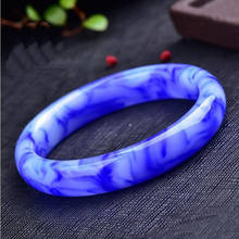 Pulsera de Jade azul Natural tallado a mano para mujer, brazalete ancho, Boutique de moda, tendencia de joyería, pulsera blanca y azul 2024 - compra barato