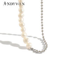ANDYWEN 925 Sterling Silver Pearl Irregular Beads Chain Long Chain Necklace Choker Women Rock Punk Party Big Pearl Women Jewelry 2024 - buy cheap