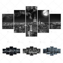 City Night View Picture 5 Panels Canvas Painting Black and White City Landscape Poster Print Wall Art for Living Room Home Decor 2024 - buy cheap