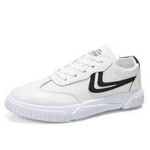 Sapatos masculinos de lona, calçados vulcanizados com cadarço, sapatos casuais brancos da moda, cor sólida, 2020 2024 - compre barato