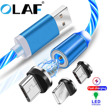 Светодиодный кабель OLAF 3A кабель для быстрой зарядки Micro USB Тип C ленточный Магнитный абсорбирующий кабель для huawei P40 для xiaomi Type C шнур