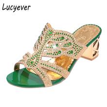 Lucyever-Sandalias con pedrería para mujer, Chanclas de gladiador de tacón alto grueso a la moda, zapatos de playa para mujer 2020 2024 - compra barato