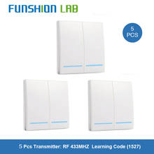 Funshion 5 pçs 433 mhz universal sem fio de controle remoto 86 painel parede rf transmissor receptor 1 2 3 botão para casa interruptor luz 2024 - compre barato