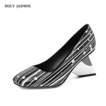 Bombas de trabalho sapatos femininos novo estilo ferradura com cabeça quadrada sapatos de salto alto fino shallowgenuine sapatos de couro único 2024 - compre barato