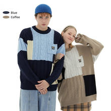 Vintage Twist Knitted Sweater Men Women Harajuku Color Stitching  Pullover Casual Spring O-neck Oversized Couples Unisex Jumpers 2024 - buy cheap