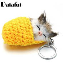 Lovely Sleeping Cat Pompom Keychains Faux Rabbit Fur Cute Kitten Handmade Woven Fluffy Key Chains For Women Girls Gift Car K381 2024 - buy cheap