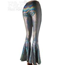Holographic Mermaid Rave High Waisted Leggings Bell Bottom Pants Burning Man Festival Bottom Carnival Costume Gogo Wear Clothing 2024 - buy cheap