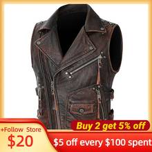 2022 Vintage Brown Biker's Style Leather Vest Men Plus Size 5XL Genuine Cowhide Spring Slim Fit Motorcycle Natural Coat 2024 - buy cheap