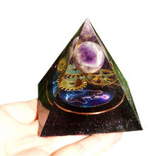 Pirâmide reiki, esfera de cristal de ametista artesanal, pirâmide com equipamento, chakra de cura de energia deslumbrante, ferramenta de meditação orgonita de cobre 2024 - compre barato