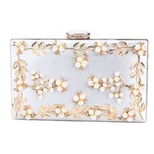 Bolso de mano con flores para mujer, cartera de mano con perlas de lujo para novia, bolsa de fiesta dorada, bolsa de noche con diamantes de imitación, 2021 2024 - compra barato