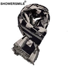 SHOWERSMILE зимний мужской шарф черный хлопковый льняной модный шарф для мужчин с кисточками и геометрическим принтом 2021 Новое поступление Брендовые мужские шарфы 2024 - купить недорого