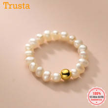 Trustdavis Genuine 925 Sterling Silver Fashion Freshwater Pearl Gold Beads Elastic Ring For Women Wedding Fine Jewelry DB352 2024 - buy cheap
