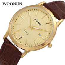 Woonun relógio masculino ouro luxuoso 2020, à prova d'água data quartzo ultra fino 2024 - compre barato