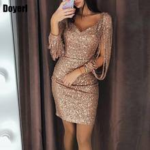 Long Sleeve Glitter Dress Women Club Festival Mini Sexy Bodycon Dress 2022 Plus Size Women V Neck Kawaii Elegant Party Dresses 2024 - buy cheap