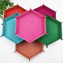 23cm Hexagon PU Leather Velvet Cloth Tray Foldable Dice Trays Table Games Desktop Storage Box Home Decoration Tray 10 Colours 2024 - buy cheap