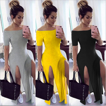 2022 Women Ladies Sexy One Line Shoulder Loose Split Hem Dress Long Skirt Suit Spring Summer Female Party Clothes Casual Wear 2024 - buy cheap