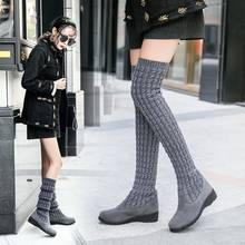 women's boots autumn and winter new over the knee boots sleek  comfort plus cotton flat Flock boots knitting  women 2024 - buy cheap