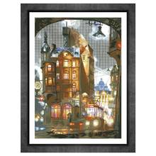 Night scenery cross stitch package city building bus 18ct 14ct 11ct cloth cotton thread embroidery DIY handmade needlework 2024 - buy cheap