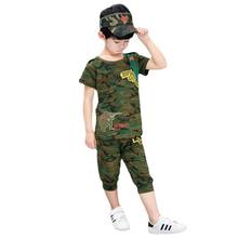 Verão streetwear ativo camuflagem roupas de algodão o pescoço manga curta impressão arma camiseta shorts duas peças conjunto roupas meninos 2024 - compre barato