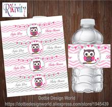 Decoração personalizada para bebês, adesivos de coruja rosa para meninas e bebês, garrafa de água, rótulos, barra de doces, decoração de aniversário 2024 - compre barato