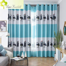 Cute Printed Cat Yellow Curtains for Living Room Window Tulle for Kids Bedroom Shading Fabric Modern Blue Curtain in Kitchen 2024 - buy cheap