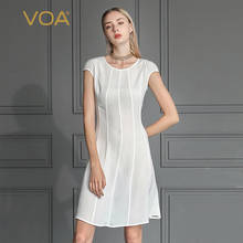 VOA Silk O-Neck Casual Women's Dresses Bag Sleeve Head High Waist Simple Slim Basic Beach Dress A5126 Summer Light Dresses 2021 2024 - buy cheap