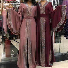 Абайя платье мусульманское модное абайя кимоно однотонное роскошное бриллиантовое платье с длинными расклешенными рукавами свободное платье абайя из Дубая одежда 2024 - купить недорого