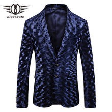 Plyesxale Blue Velvet Blazer Men 4-5XL Plus Size Blazer For Men Unique Mens Blazers Casual Suit Jacket Slim Fit Prom Dress Q120 2024 - buy cheap