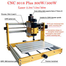 Mini máquina de laser cnc 3018 plus, 300w/500w, 5.5w, 15w, 30w, para madeira, roteador cnc, kit e sistema offline 2024 - compre barato