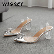 Sequined Cloth High heels pumps women shoes 2019Summer shoes women Fashion Square heel Slip-On sandals women Pointed Party shoes 2024 - buy cheap