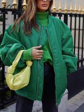 Traf-chaquetas verdes de gran tamaño para mujer, abrigos de invierno, Parka acolchada con cremallera, ropa de calle elegante 2024 - compra barato