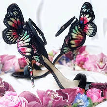 Sandalias de boda con alas de mariposa bordadas para mujer, zapatos de tacón alto con alas de ángel, con punta abierta, para vestido de fiesta 2024 - compra barato