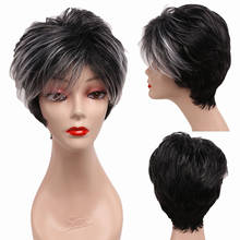 Peluca de pelo sintético para mujer, pelo corto y liso, color gris y negro, Natural, ondulado, mezcla de pelo Pixie, Cosplay 2024 - compra barato