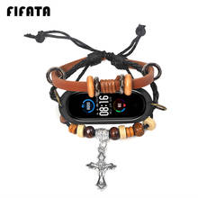 Ремешок для часов FIFATA для Xiaomi Band 6, кожаный + плетеный браслет на ремешке для Mi Band 5, сменный Браслет 2024 - купить недорого