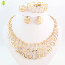 African Costume Jewelry Sets Gold Color Women Dubai Choker Crystal Necklace Earrings Sets Party Wedding Accessories 2024 - buy cheap