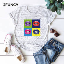 JFUNCY Sexy-Camiseta con estampado de labios para mujer, blusa Harajuku de manga corta para mujer, Camisetas estampadas de talla grande para oficina 2024 - compra barato