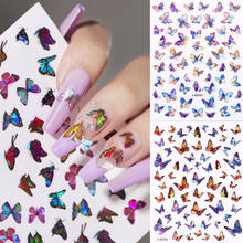 Красочные наклейки для ногтей в виде бабочек, лазерная Голографическая фольга, переводные наклейки, 3D украшения для ногтевого дизайна, самодельные наклейки, слайдеры, обертывания для маникюра 2022 - купить недорого
