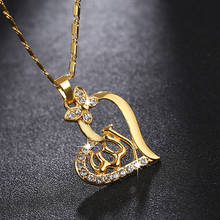 Arabic Women Heart Shape Mosaic Rhinestone Gold Color Muslim Islamic God Allah Charm Pendant Necklace Religion Jewelry 2024 - buy cheap