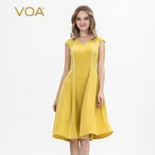 Женское платье средней длины VOA, желтое платье из тяжелого шелка, роскошное офисное платье Sukienka, базовое платье Elbise Jurken A10217 2024 - купить недорого